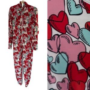 Hearts Print Adult Bamboo Rompers, Size S/M